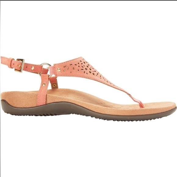 Sz6.5-7 (EU 37.5) Vionic Kirra Backstrap Suede Triangular Thong Coral perf EUC - Picture 3 of 9